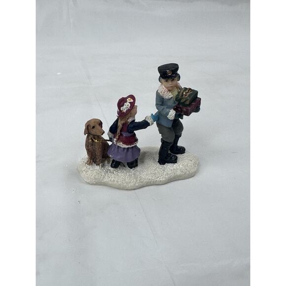 St. Nicholas Square Christmas Village Mailman Delivering Gifts Girl and Dog - Picture 1 of 6